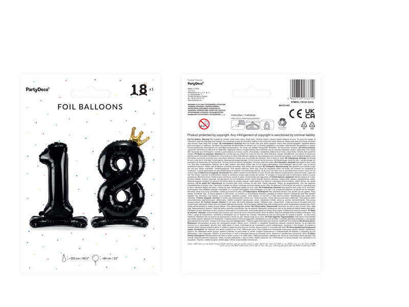 Folie Ballon Cijfer 18 Zwart Standaard Leeg 84cm