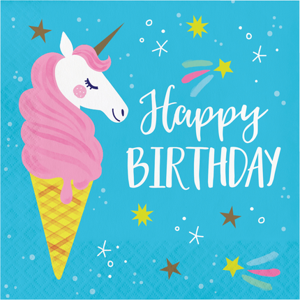 Unicorn Servetten Happy Birthday 33cm 16st