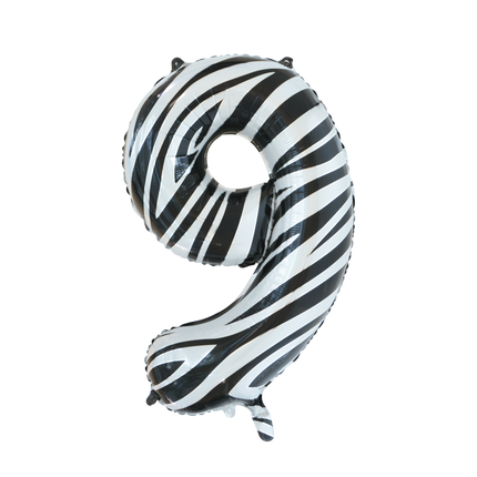 Folie Ballon Cijfer 9 Zebra XL 86cm leeg