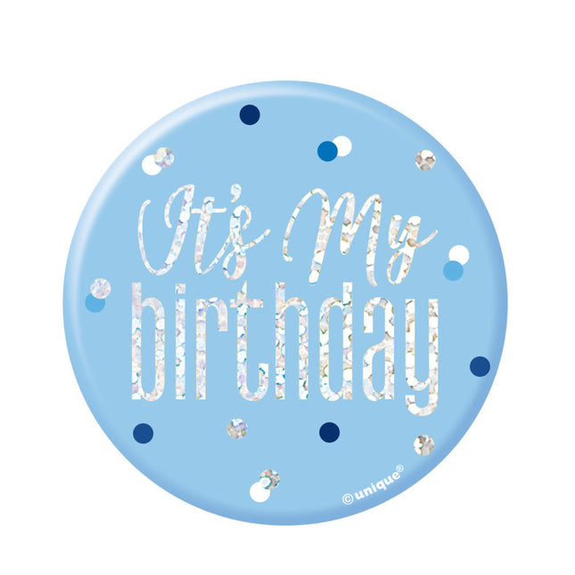 Button It's My Birthday Blauw 7,6cm