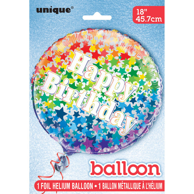 Helium Ballon Happy Birthday Sterren Regenboog 45cm leeg