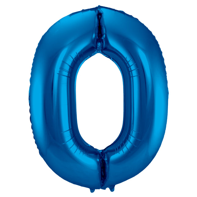 Folie Ballon Cijfer 0 Blauw Metallic XL 86cm leeg