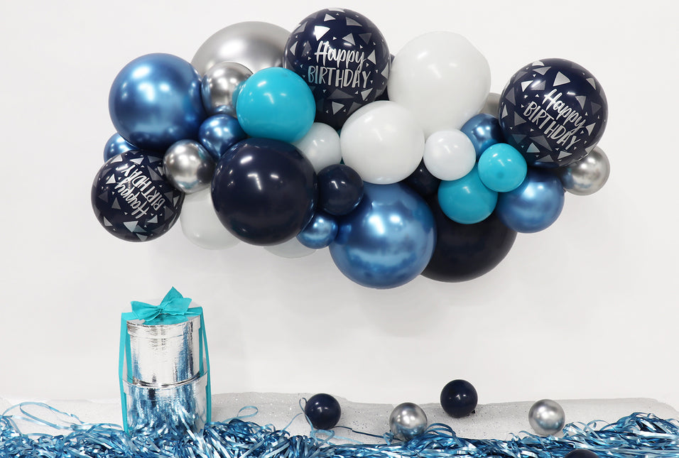 Ballonnen DIY Balloon Kit Organic Happy Birthday Navy