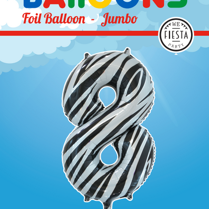 Folie Ballon Cijfer 8 Zebra XL 86cm leeg