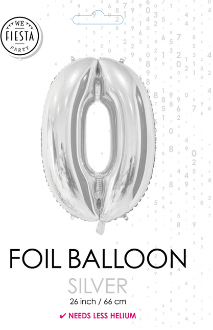 Folieballon Cijfer 0 Zilver 66cm