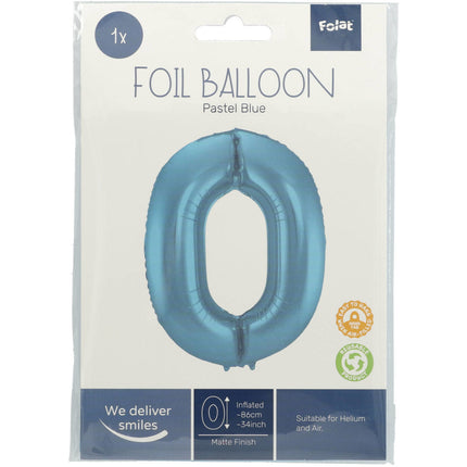 Folie Ballon Cijfer 0 Pastel Blauw XL 86cm leeg