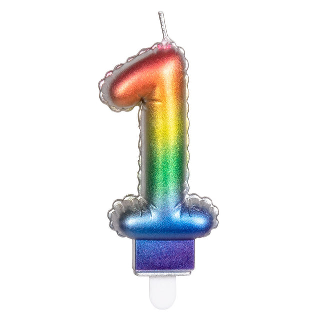 Regenboog Kaars 1 Jaar 8cm