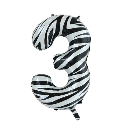 Folie Ballon Cijfer 3 Zebra XL 86cm leeg