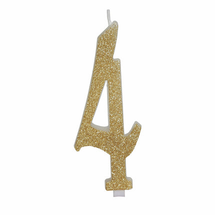 Gouden Kaars 4 Jaar Glitter 12,5cm