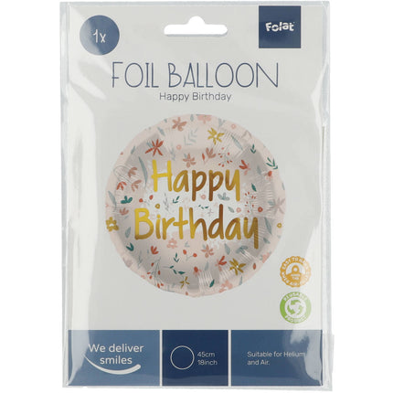 Helium Ballon Happy Birthday Bloemen Roze Goud Leeg 45cm