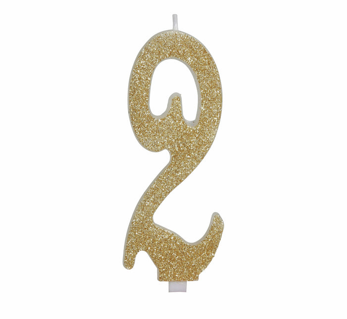 Gouden Kaars 2 Jaar Glitter 12,5cm