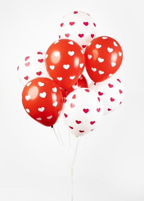 Hartjes Ballonnen Rood Wit 30,5cm 8st