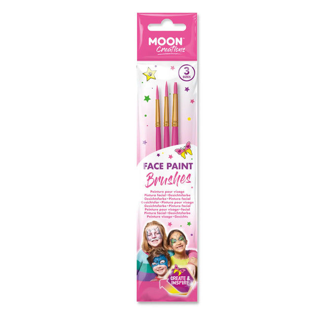 Moon Creations Face Paint Brushes 3 Pack Pink
