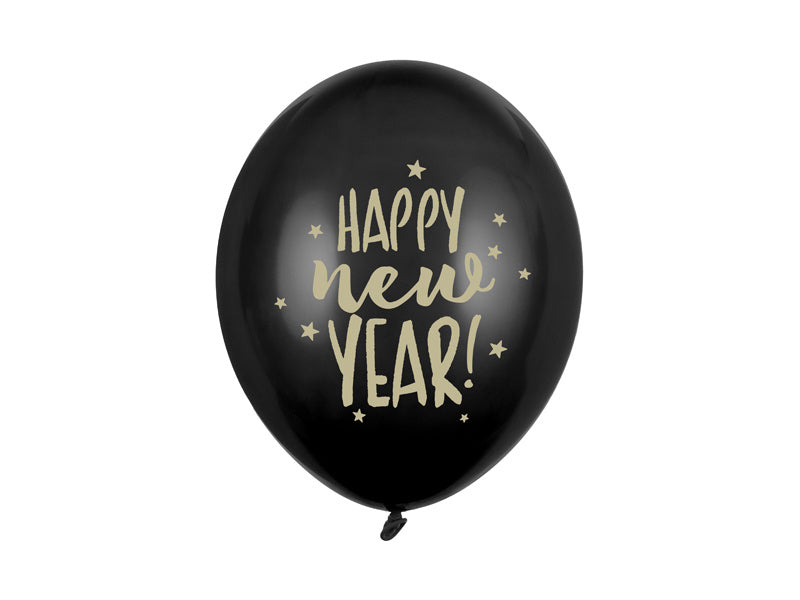 Happy New Year Ballonnen Zwart 30cm 6st