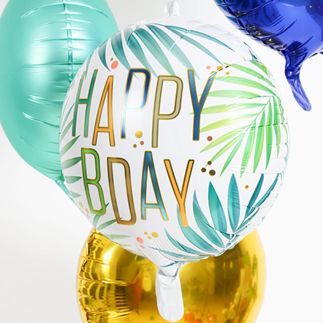 Helium Ballon Happy B-Day Bladeren Leeg 45cm