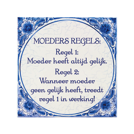 Delfts Blauw Tegel Moeders Regel 14,5cm