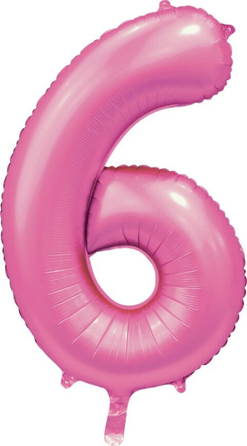 Roze Cijfer Ballon 6 Jaar Glans 86cm