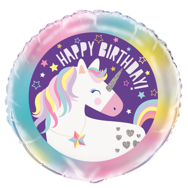 Helium Ballon Happy Birthday Unicorn Rainbow 45cm leeg