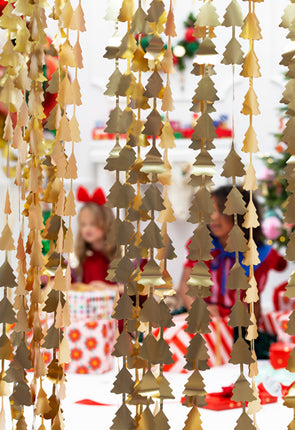 Deurgordijn Kerstbomen Goud 2,45m