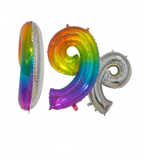 Folieballon Cijfer 9 Regenboog Transparant 66cm