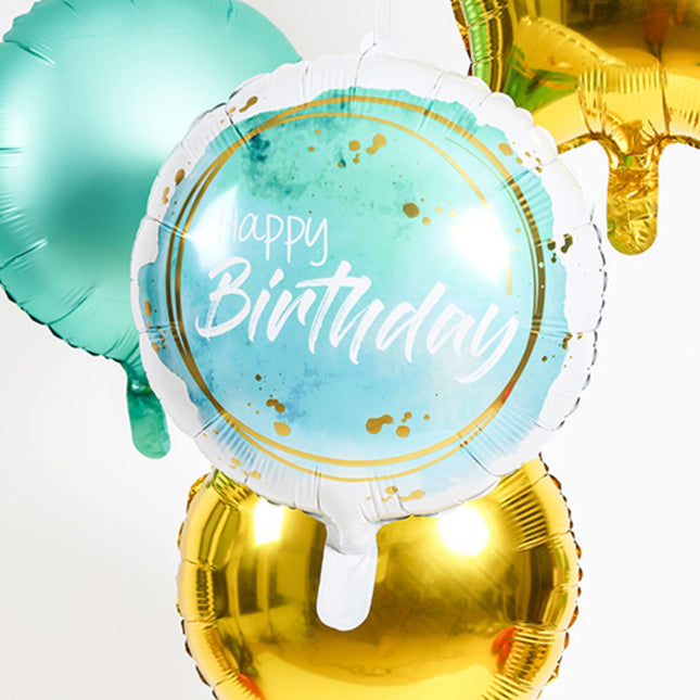 Helium Ballon Happy Birthday Turquoise Leeg 45cm