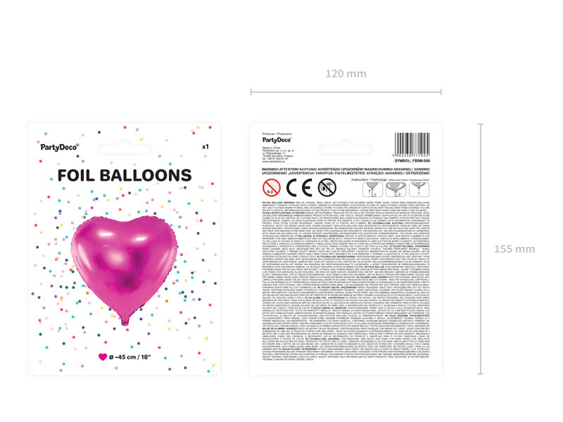 Helium Ballon Hart Fuchsia Leeg 45cm