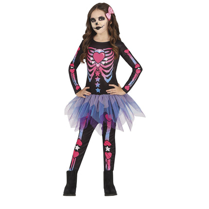 Skelet Halloween Kostuum Meisje Roze