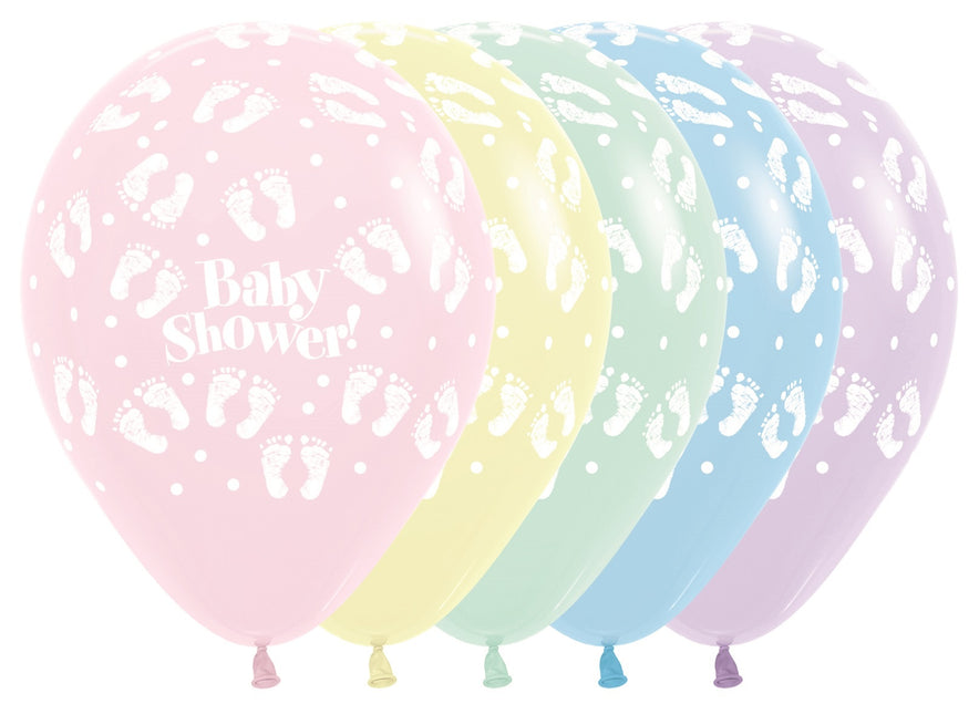 Ballonnen Baby Shower Footprints Pastel Matte Mix 30cm 25st