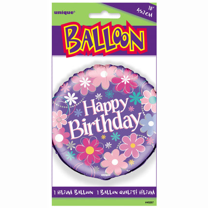 Helium Ballon Bloemen Happy Birthday 45cm leeg