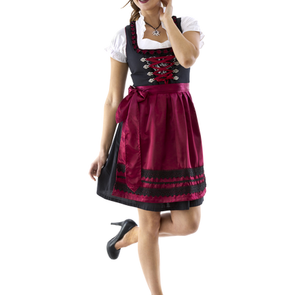 Zwart Rode Dirndl Jurk Oktoberfest Dames Bordeaux