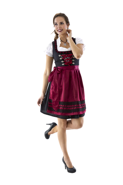 Zwart Rode Dirndl Jurk Oktoberfest Dames Bordeaux