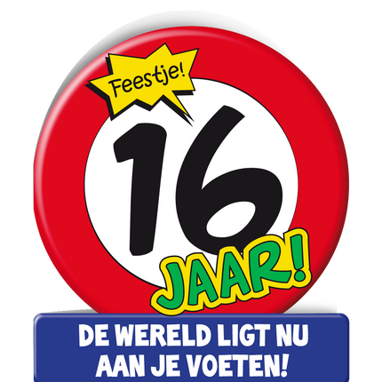 Verjaardagskaart 16 Jaar Verkeersbord 16,5cm