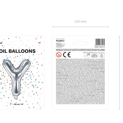 Folie Ballon Letter Y Zilver Leeg 35cm