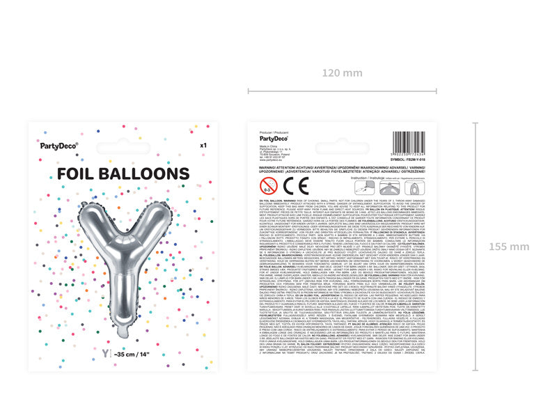 Folie Ballon Letter Y Zilver Leeg 35cm