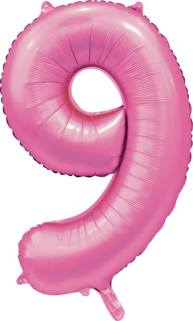 Roze Cijfer Ballon 9 Jaar Glans 86cm