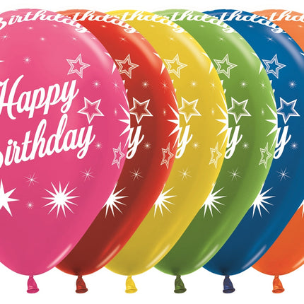 Ballonnen Happy Birthday Sparkle Metallic Mix 30cm 25st