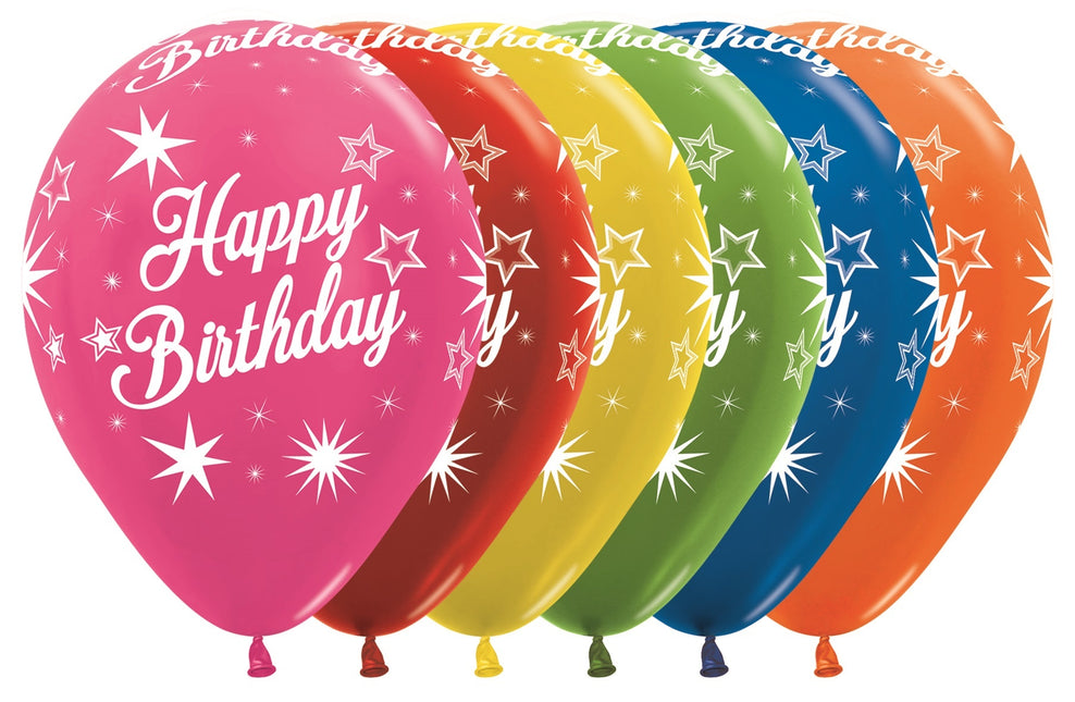 Ballonnen Happy Birthday Sparkle Metallic Mix 30cm 25st