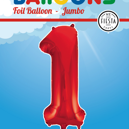 Folie Ballon Cijfer 1 Rood XL 86cm leeg