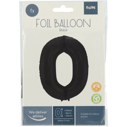 Folie Ballon Cijfer 0 Mat Zwart XL 86cm leeg