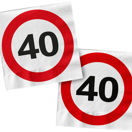 Servetten 40 Jaar Verkeersbord Vierkant 33cm 20st