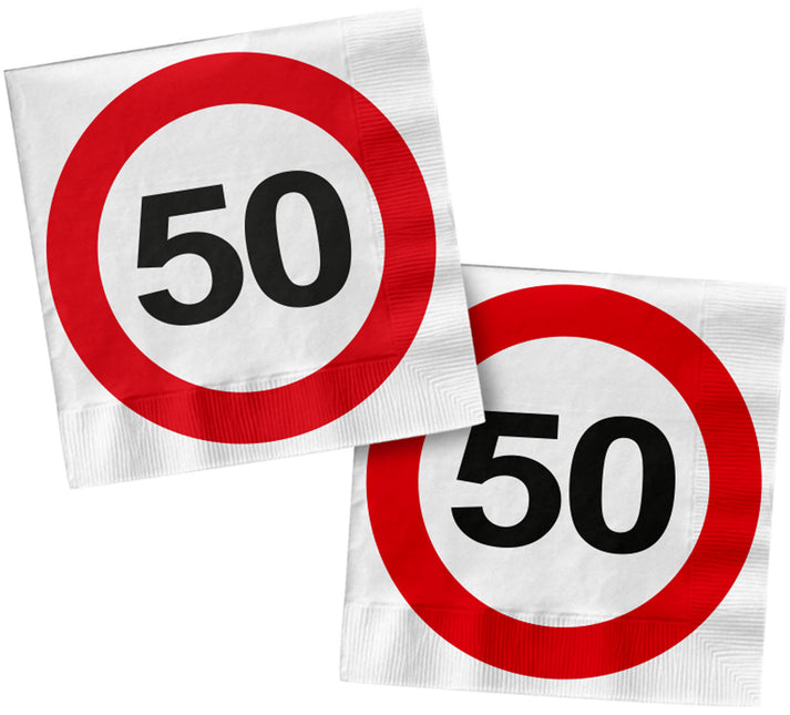 Servetten 50 Jaar Verkeersbord Vierkant 33cm 20st