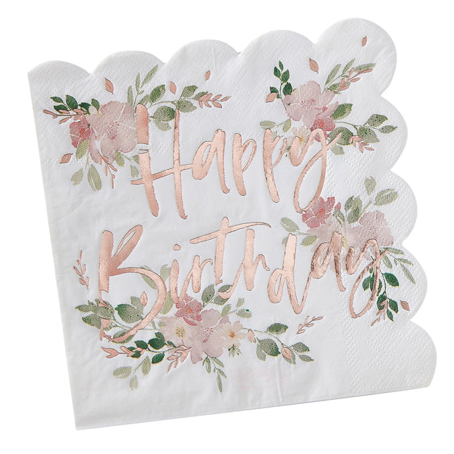 Happy Birthday Servetten Bloemen 16,5cm 16st