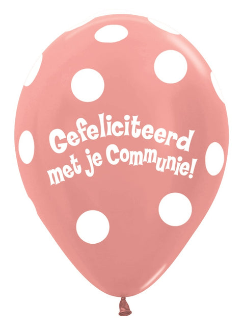 Ballonnen Communie Polka Dots Metallic Rose Gold 30cm 50st