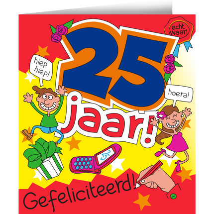 Verjaardagskaart 25 Jaar Cartoon 16,5cm