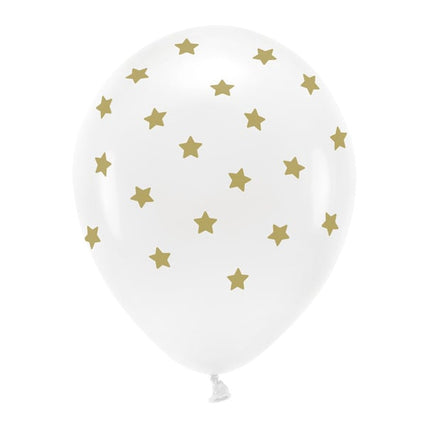 Witte Ballonnen Gouden Sterren 33cm 6st