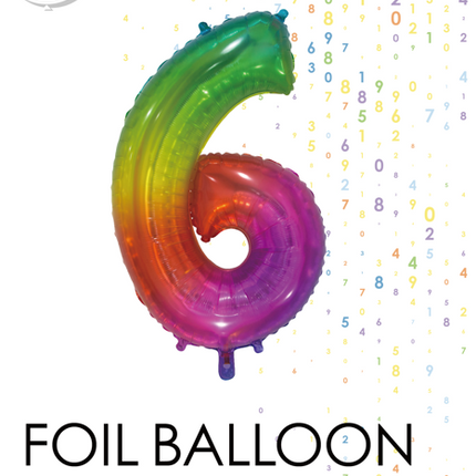 Folieballon Cijfer 6 Regenboog Transparant 66cm