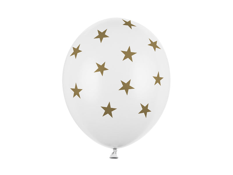 Witte Ballonnen Gouden Sterren 30cm 6st