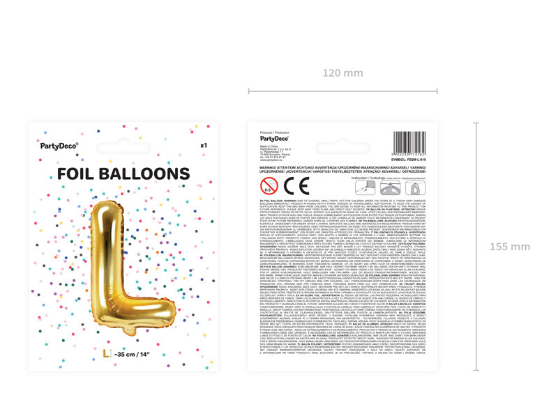 Folie Ballon Letter L Goud Leeg 35cm