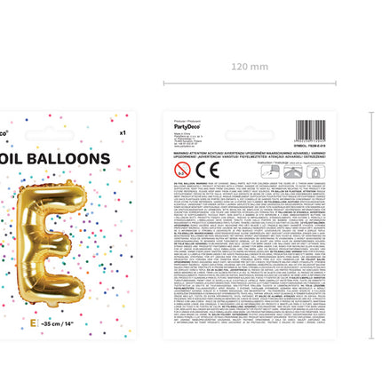 Folie Ballon Letter E Goud Leeg 35cm