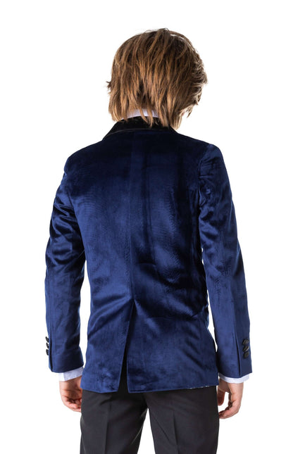 Donkerblauwe Velvet Blazer Jongen OppoSuits